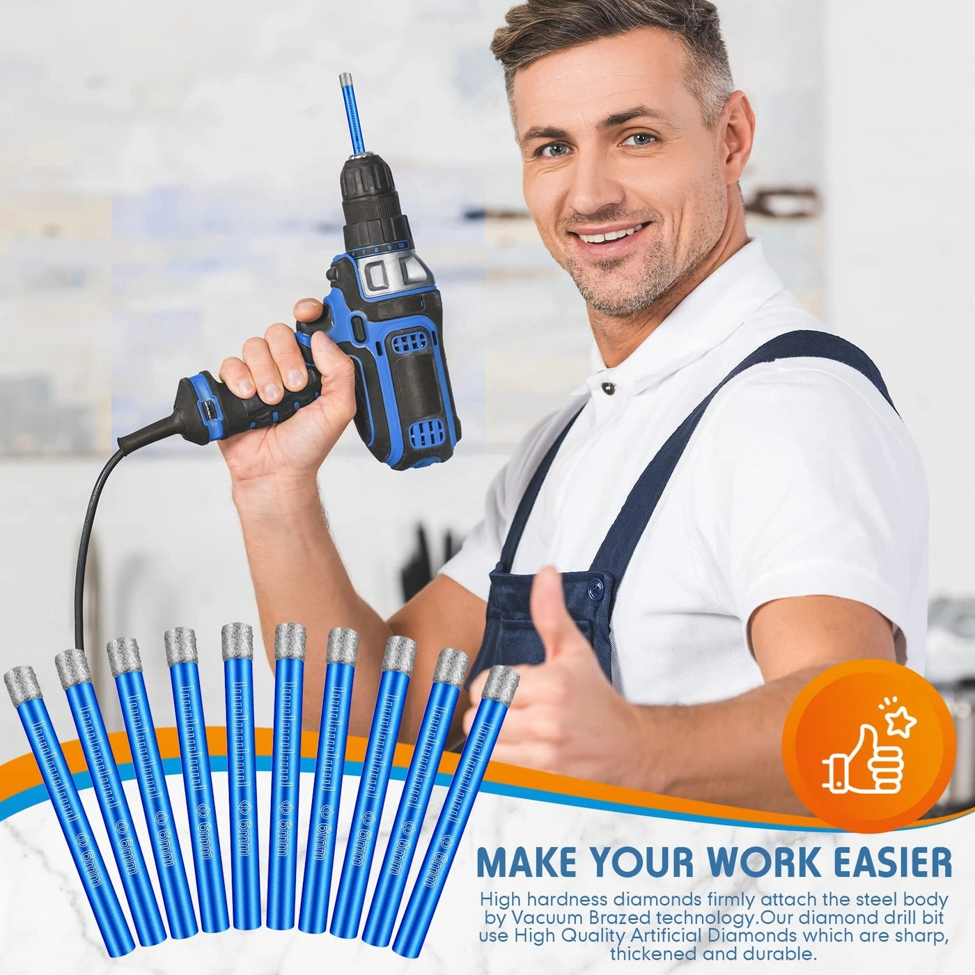 Dry Diamond Drill Bits Set - 1/4" 6mm Granite Marble Porcelain Tile Ceramic Stone Glass