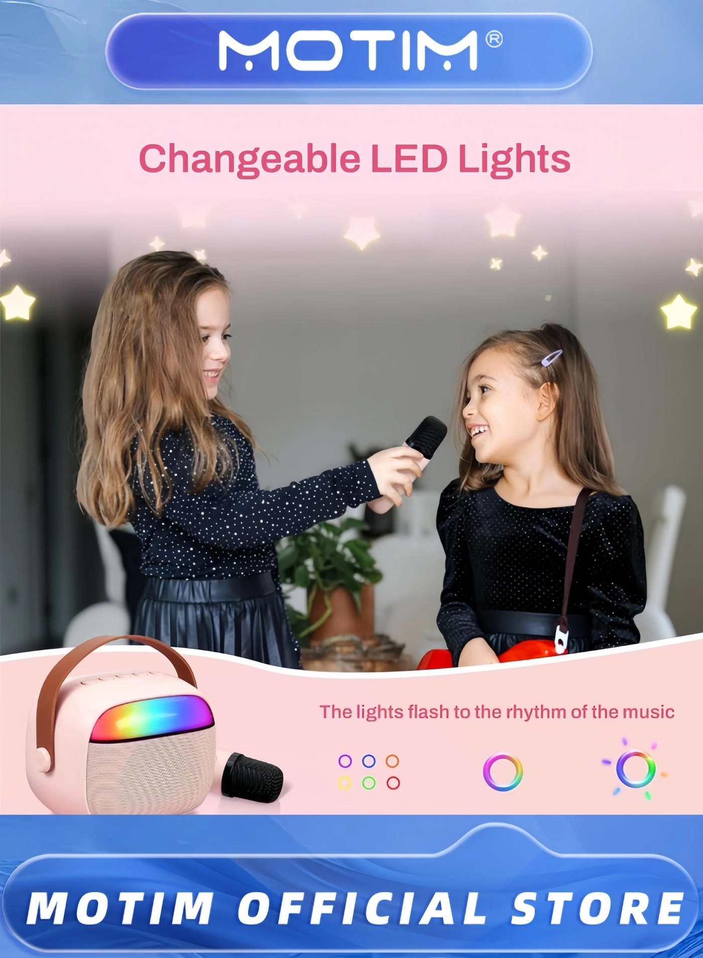 Mini Karaoke Machine - Portable Bluetooth Dual Wireless Microphones Pink