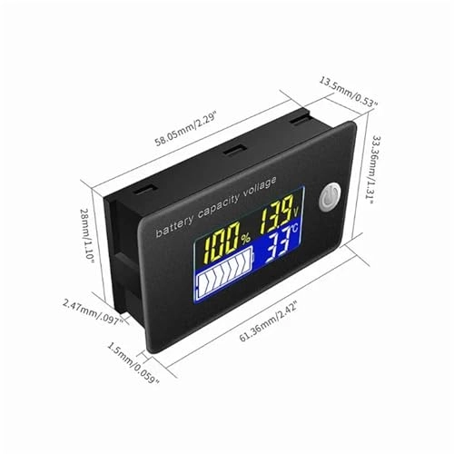 Battery Capacity Indicator - 10V to 100 V Temperature Monitor
