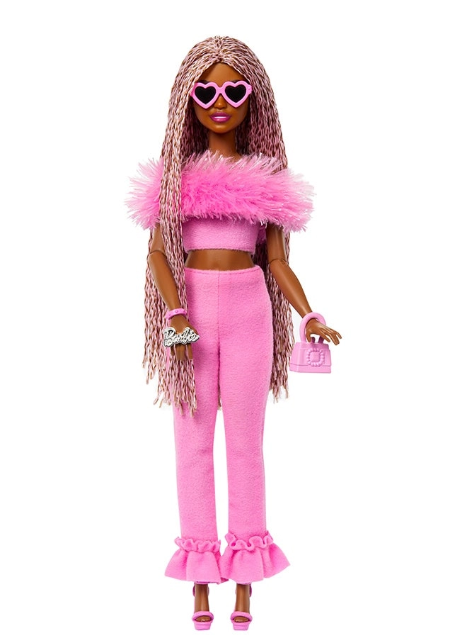 Barbie Deluxe Style Barbiecore Doll - Braided Hair Faux Fur Neck Top Ages 4+