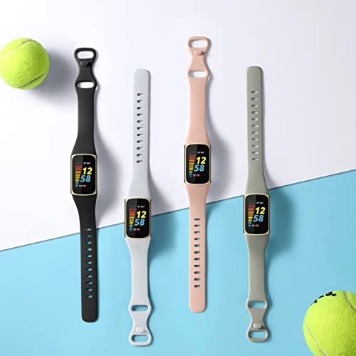 Soft Silicone Slim Watch Band for Fitbit Charge 5/Charge 6 - Black/Slate/Navy Blue/Pine Green