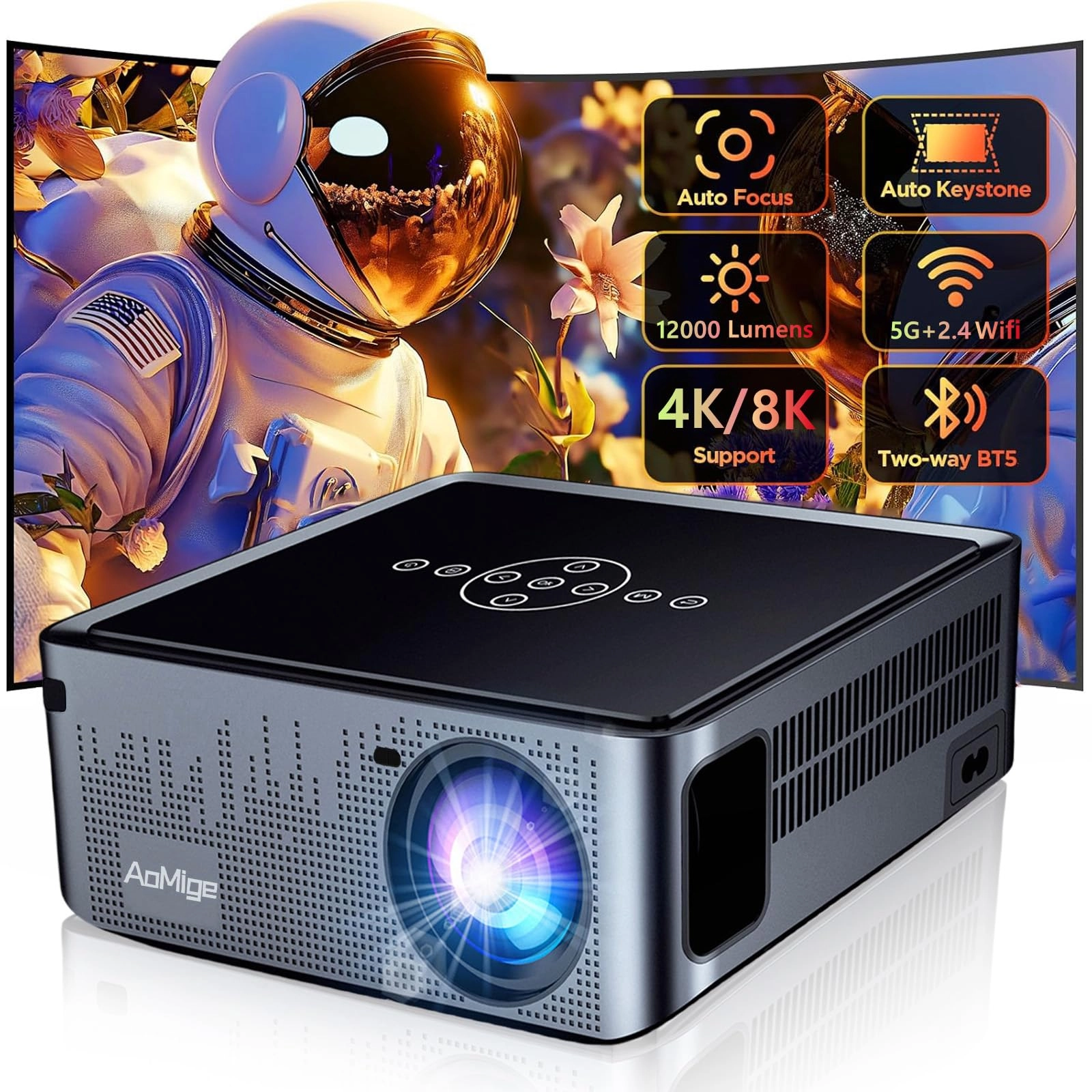 AoMige Smart Projector 12000 lumens 1920 x 1080