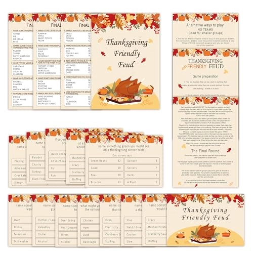 Thanksgiving Feud Quiz - 3 instruction cards 3 final cards 12 preliminary cards 15+