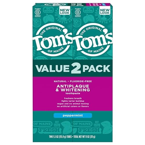 Tom's of Maine Antiplaque & Whitening Peppermint Toothpaste 5.5 Oz. 2-Pack