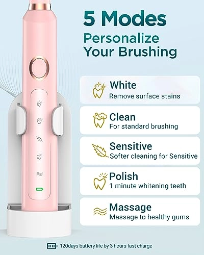 Electric Toothbrush - 8 Brush Heads 5 Modes 2 Minute Timer