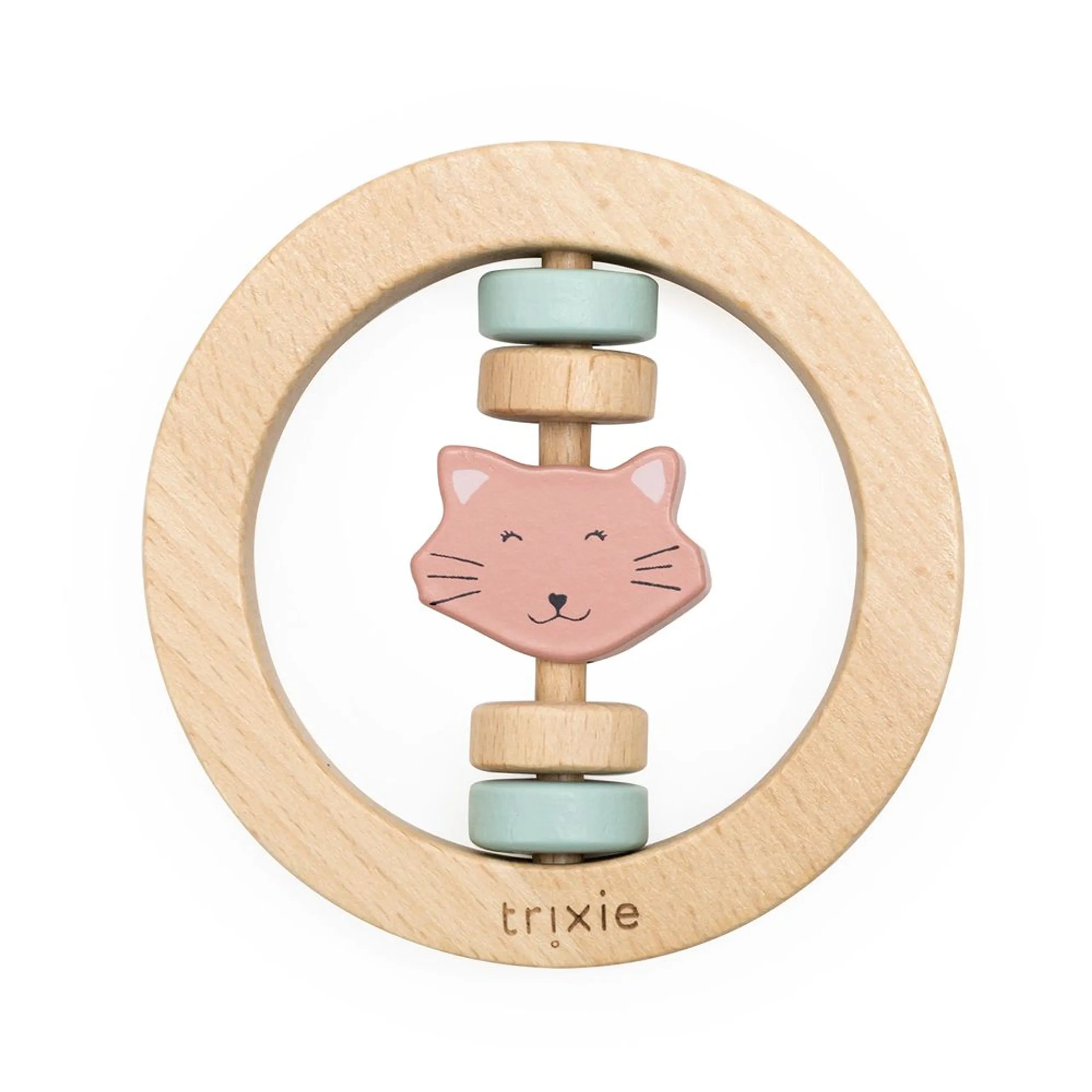 Wooden Round Rattle - 6 months 100% FSC certified beech wood Mrs. Cat