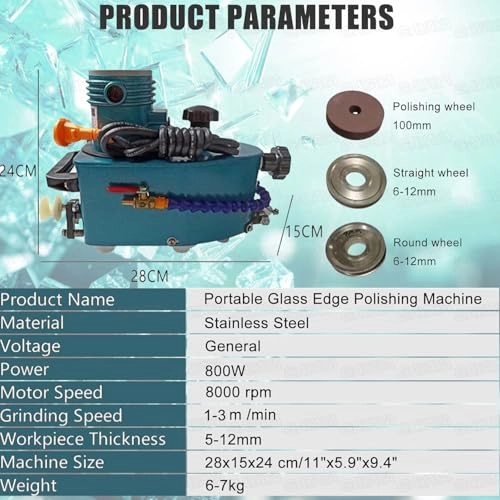 Glass Edge Grinding Machine - 800W 8000r/min 3-20mm