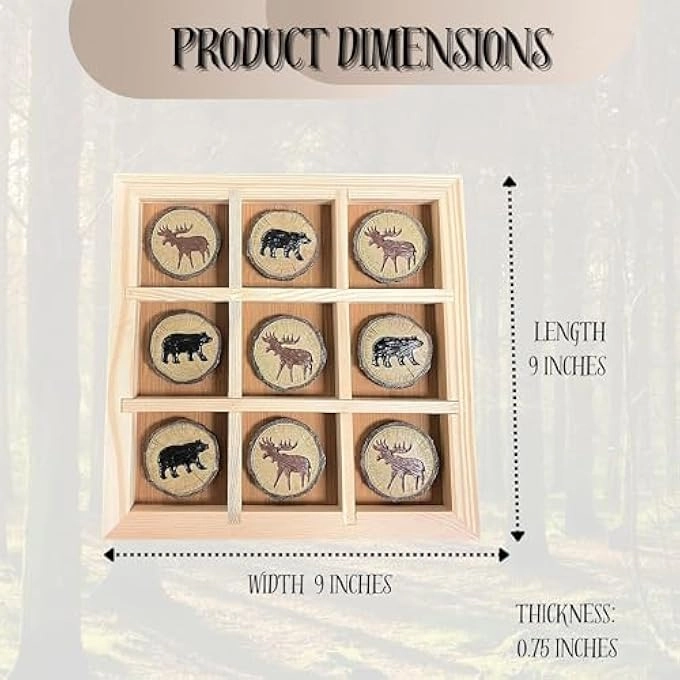Tic Tac Toe - Rustic Wood Cut Log Bear and Moose Prints