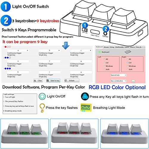 Mini USB Type C Wired 3 Key Mechanical Keypad - Wired/Wireless