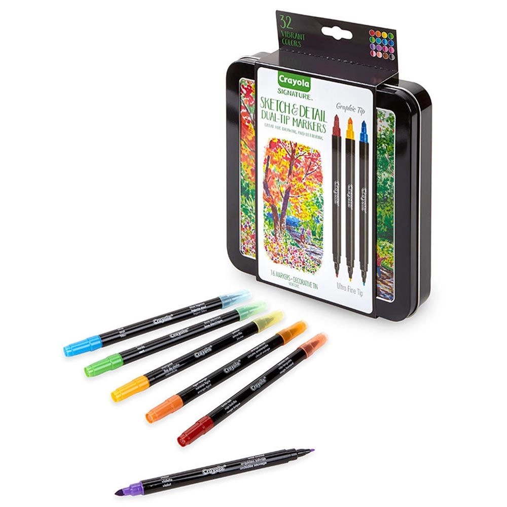 Brush & Detail Dual-Ended Markers - 32 complementary colors brush tip ultra-fine tip