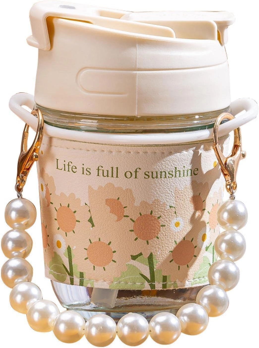 FUNKYFINDS 9687064804 Glass Pearl chain cup Coffee Tumbler - 350ml