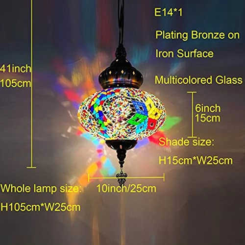 Turkish Moroccan Mosaic Swag Pendant Ceiling Hanging Light - bronze Glass