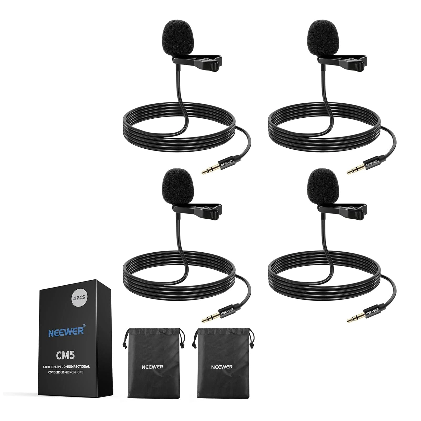 Neewer Lavalier Lapel Microphone 3.5mm-Mini-Jack Microphone 4 Pack - Omnidirectional