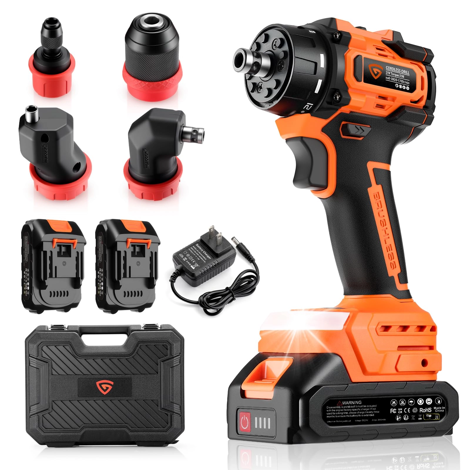 GEARLASSO Brushless Cordless Drill Driver Kit - 2000mAh 21V