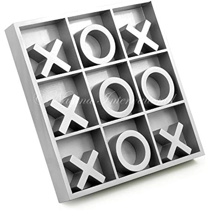 Tic Tac Toe Board Game - 14 Large Wooden Silver Grey