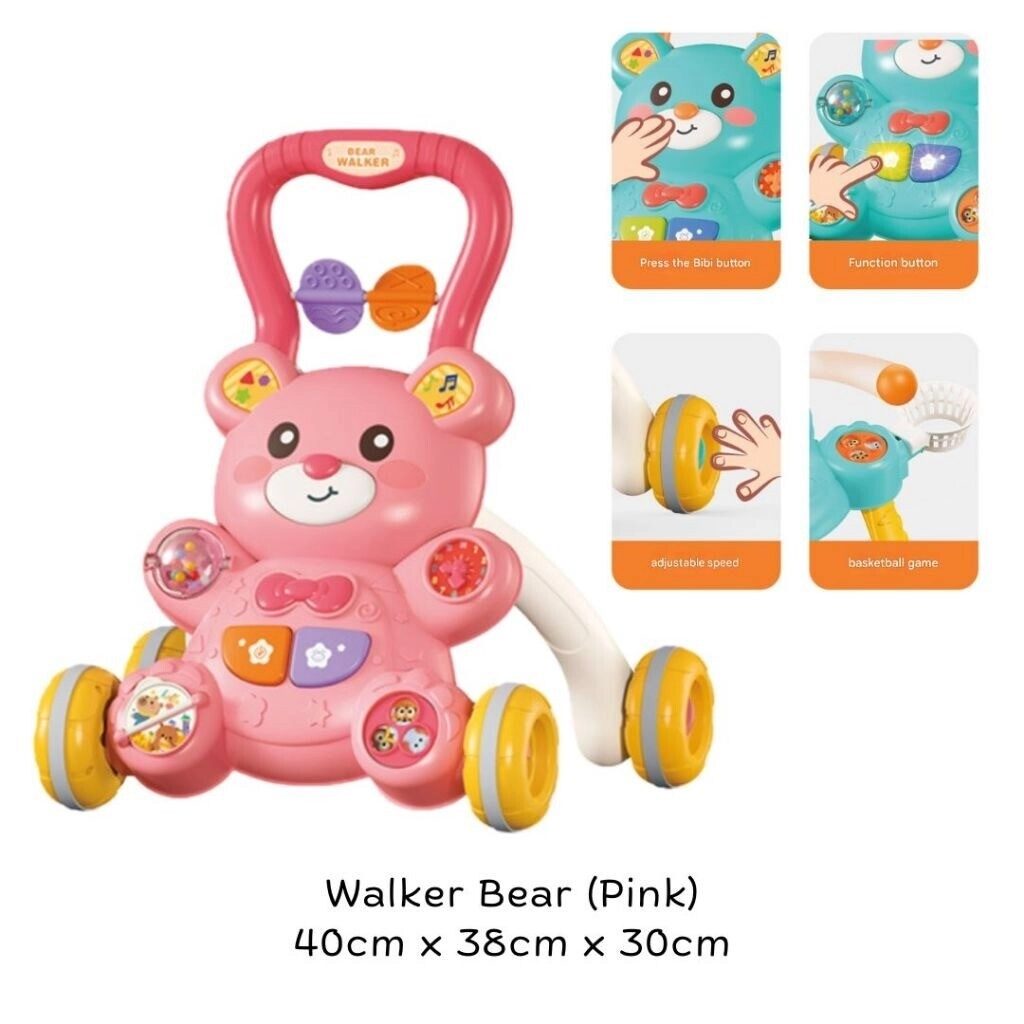 Bear Push Toy - Music Lights Adjustable Speed