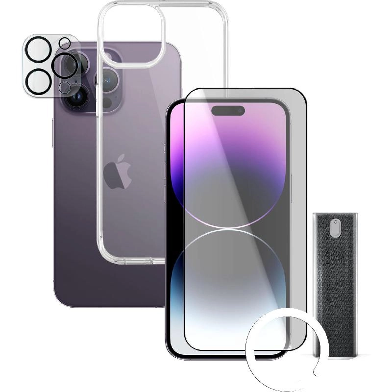 Clear Case - Clear for iPhone 14 + Privacy Tempered Glass for iPhone 14 + Camera Lens for iPhone 14 + Anti-bacteria Spray