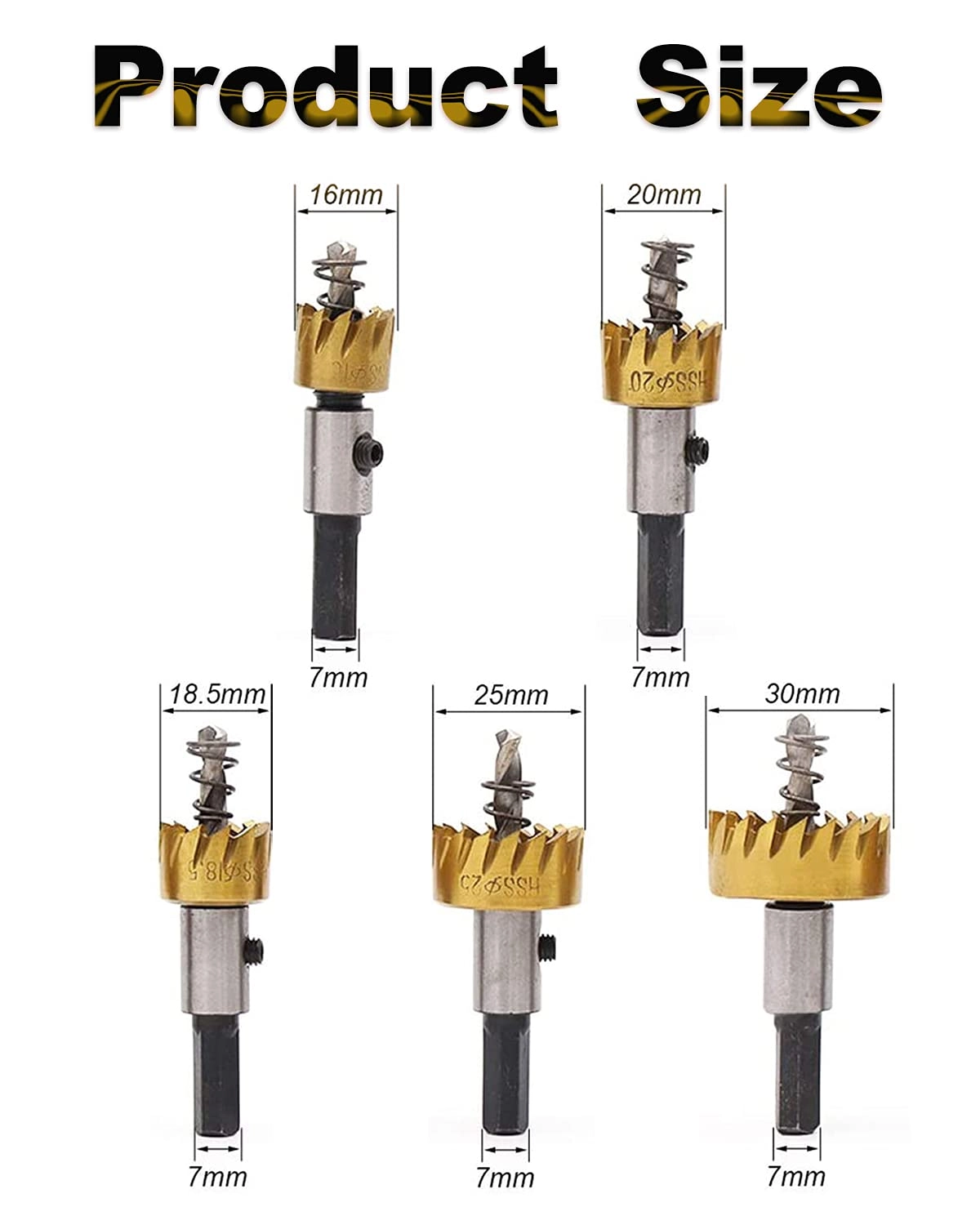 Hole Saw Drill Bit Set - 16mm/18mm/20mm/25mm/30mm for Metal