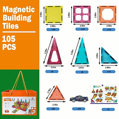 Magnetic Tiles Building Blocks - 3 months and up 105 pieces