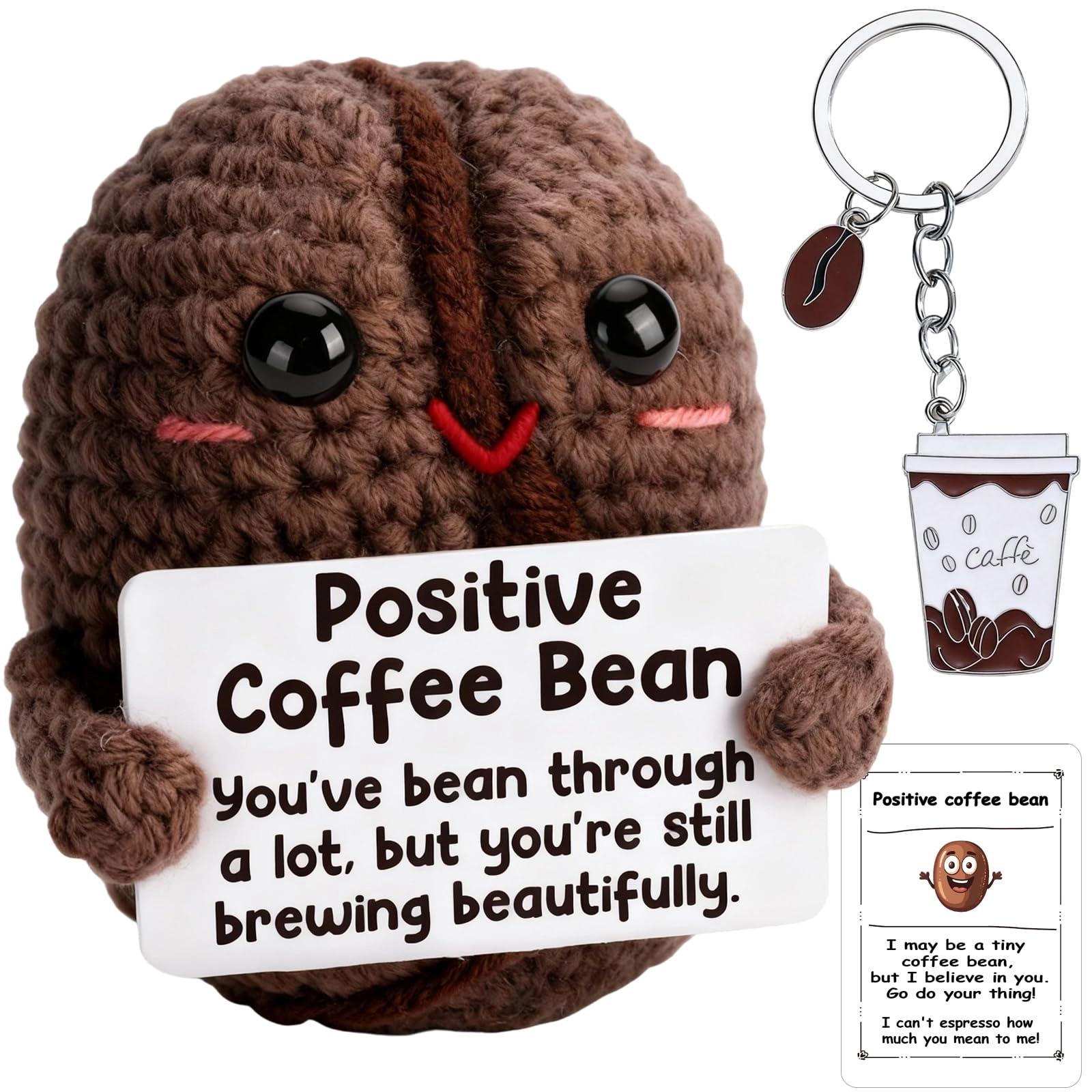 Vspek Emotion Support Coffee Bean - Handmade Crochet Doll Coffee Charm Keychain Ages 18+
