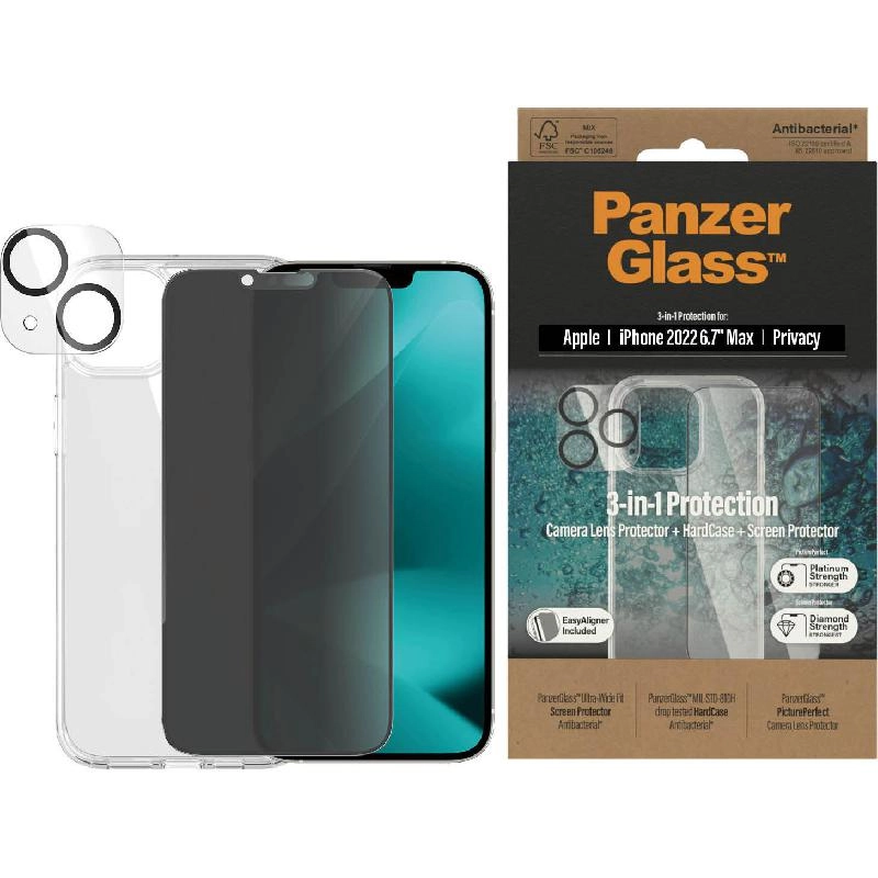 Privacy 3-in-1 Hard Case + Privacy Tempered Glass + Camera Lens Protector Case for iPhone 14