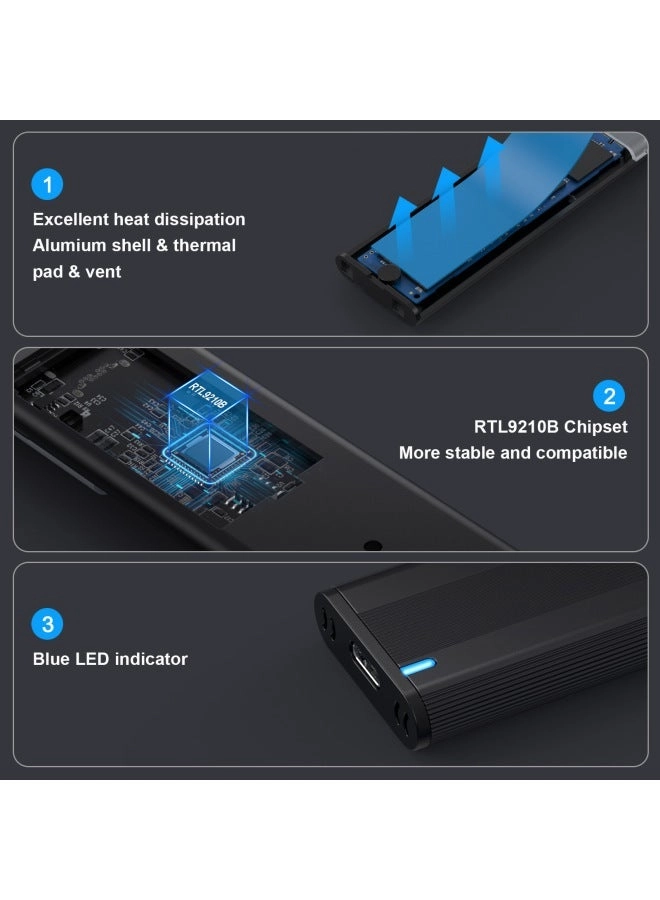 M.2 SSD Enclosure - NVMe SATA Dual Protocol 10Gbps USB-C/A