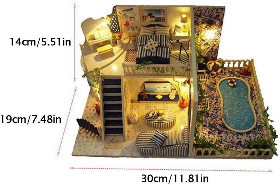 Villa garden DIY house - 42 * 34 * 32cm With music Dust cover