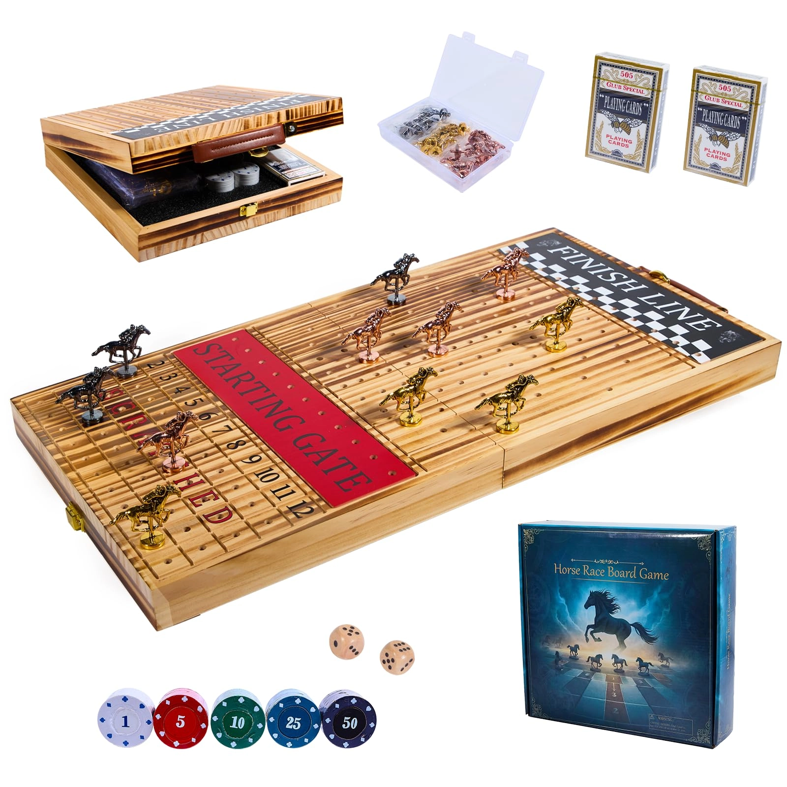 Wahartoly Horse Racing Game - Foldable Solid Wood