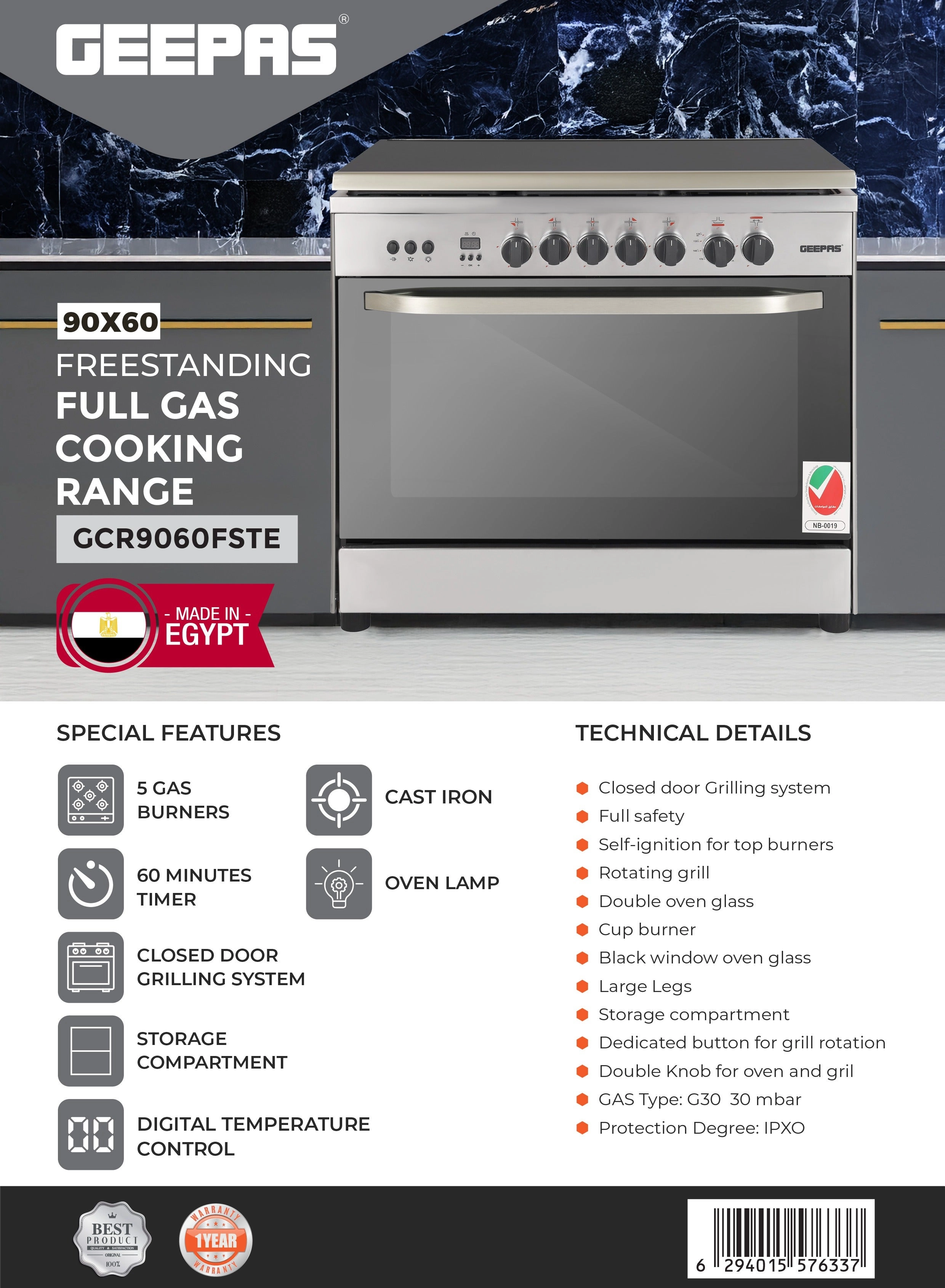 90x60 GCR9060FSTE GAS Cooker