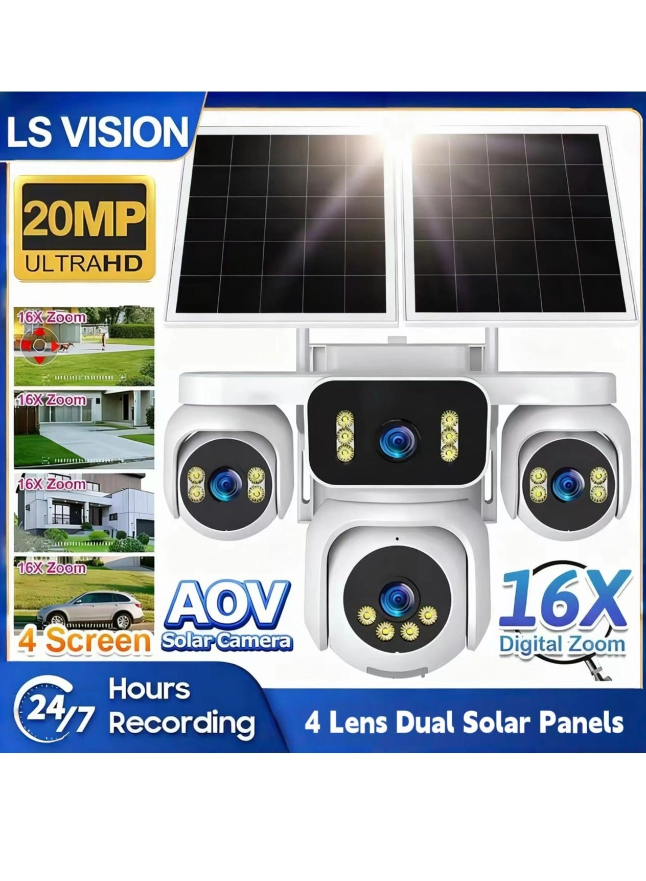 LS Vision 4 Screens AOV Solar Surveillance Camera