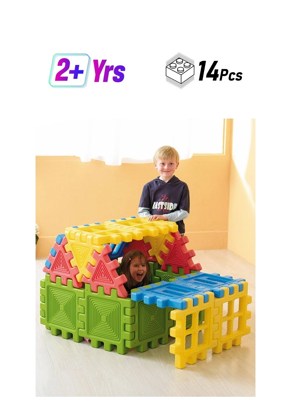 JSAITOYS Plastic Tactile Play Tiles - Construction 14 pcs