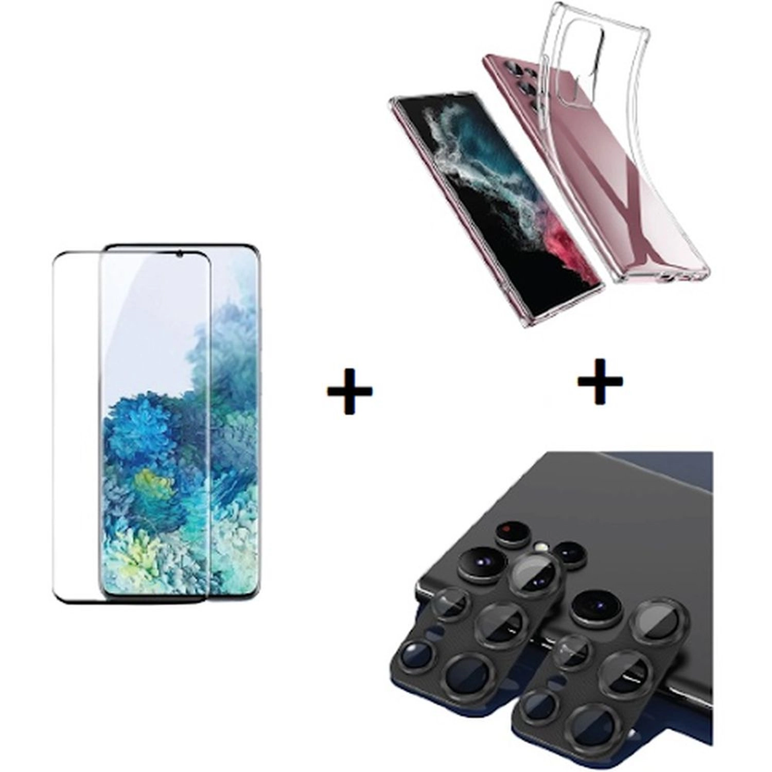 Intex Clear Anti-Scratch Anti-Fingerprint Tempered Glass Screen Protector + Camera Lens Protector + Back Protector for Galaxy S22 Ultra