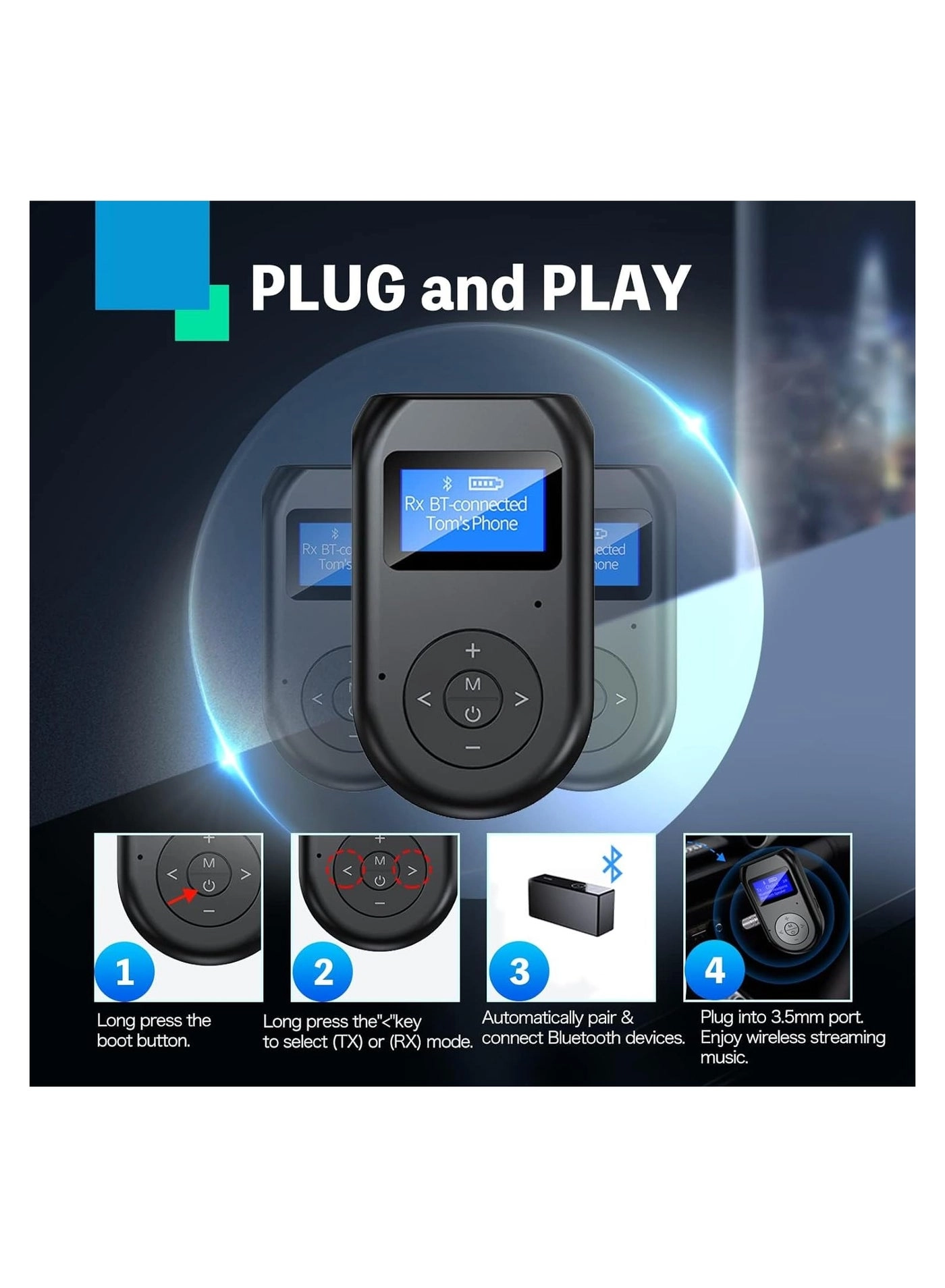 Bluetooth Transmitter and Receiver - Bluetooth 5.0 USB Battery
