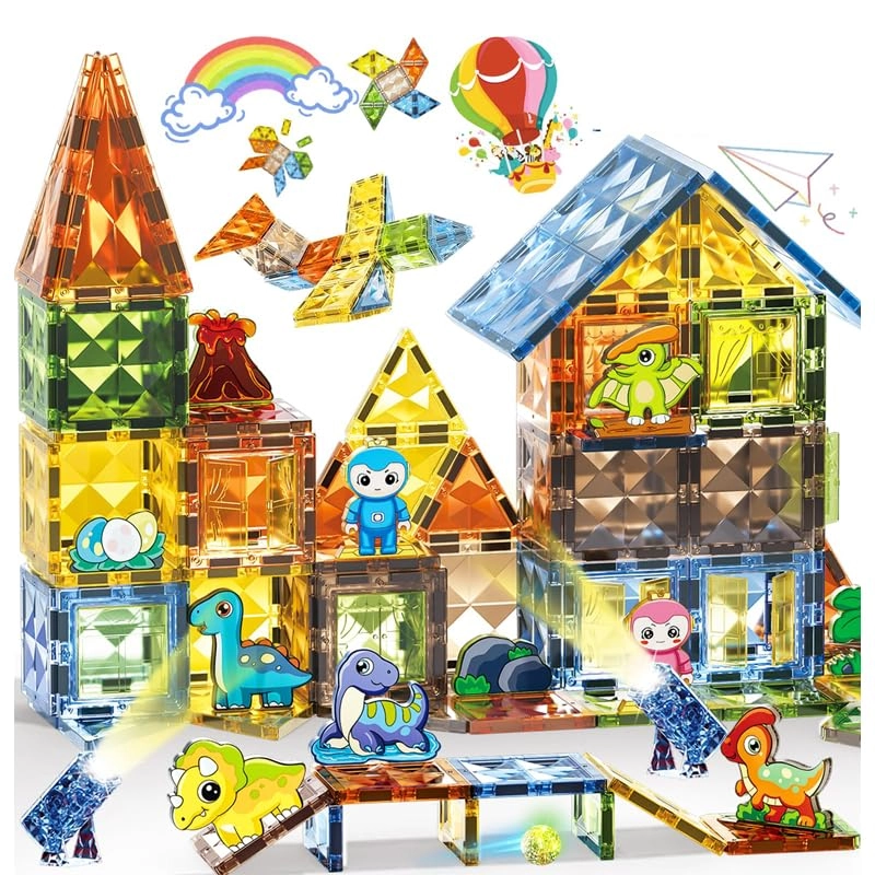 Happy Hues Light Diamond Magnetic Tiles - Dinosaur 98pcs