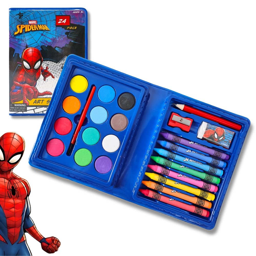 Spider-man Art Set - 24pcs watercolors crayons markers stickers