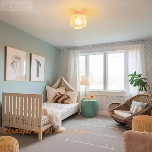 Retro Rattan and Wood Bohemian Design Ceiling Light