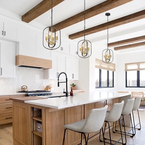 Dining Room Chandelier - Black and Gold 4 Lights Adjustable Height