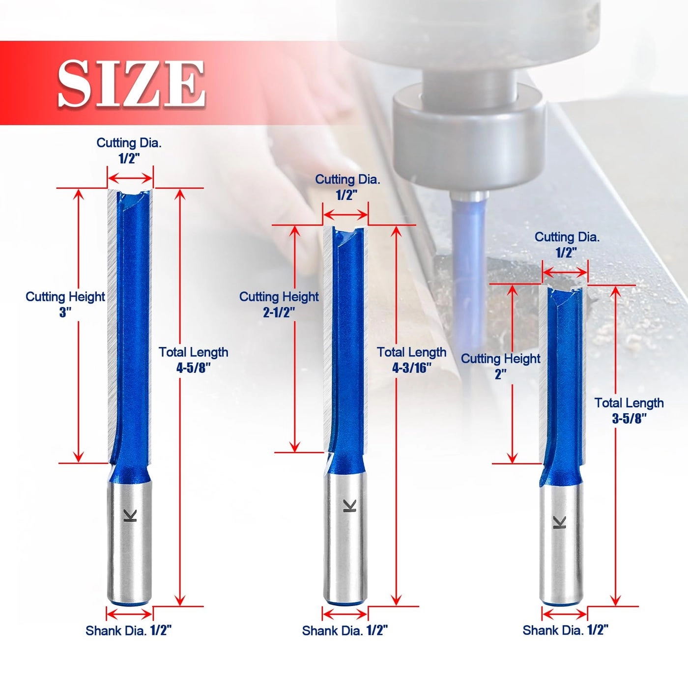 Straight Router Bit Set - 1/2" 1/2 Shank 3Pcs