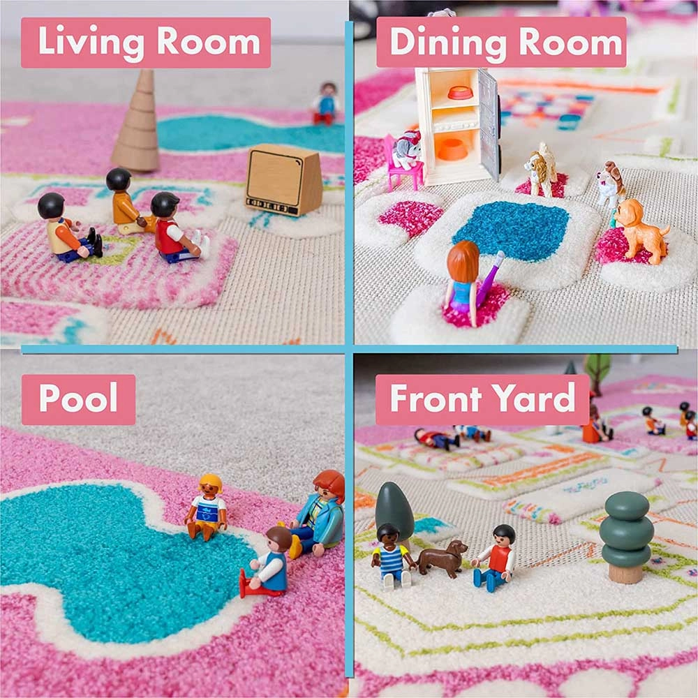 Playhouse Pink Design Educational 3D Carpet Playmat