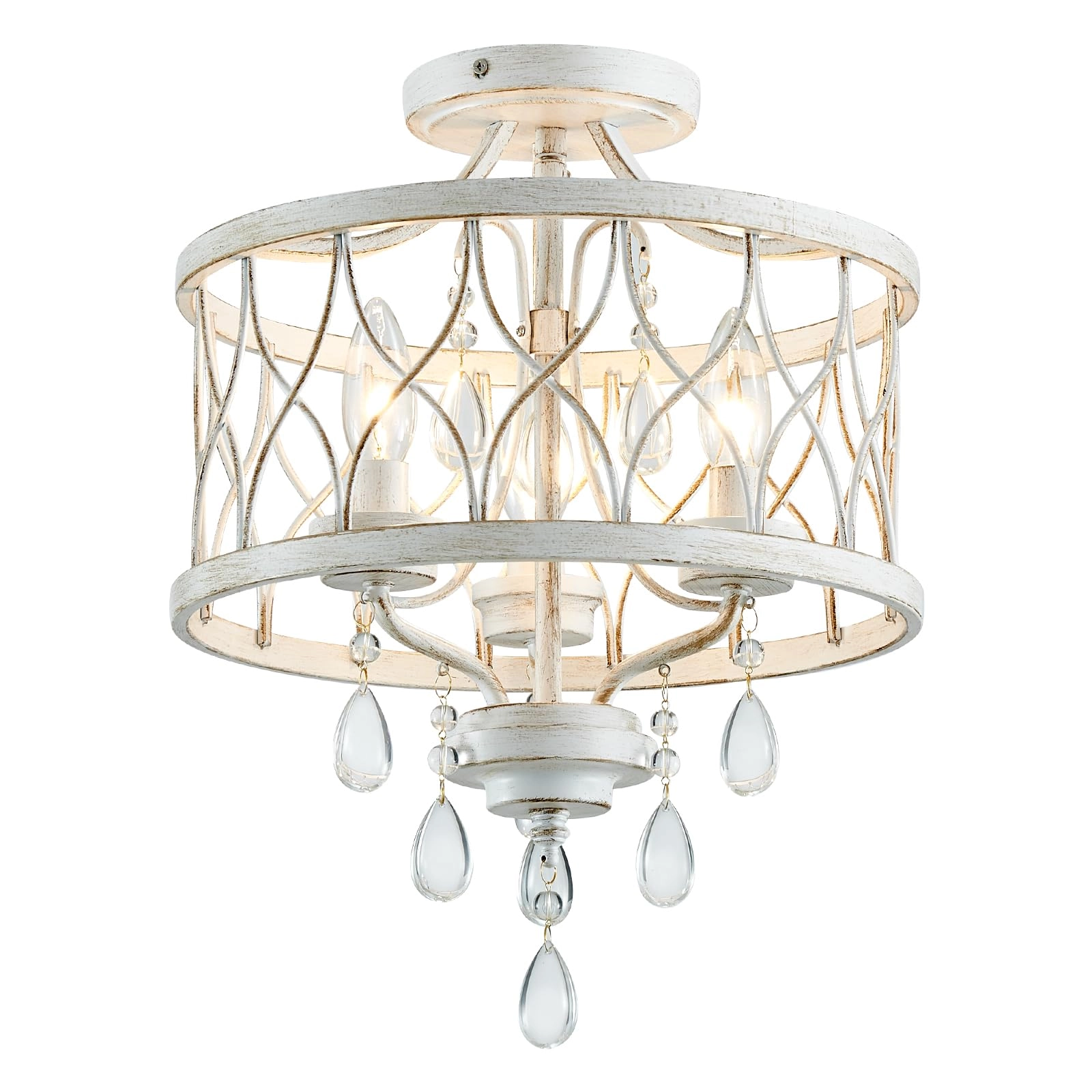 Uiimeces Crystal Ceiling Light Fixture - 3-Light Semi Flush Mount White