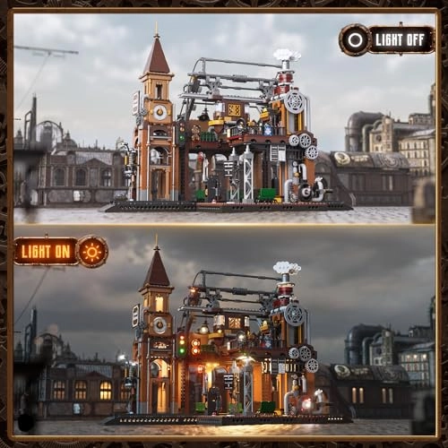 Train-Station Lighting Building Bricks Set (F9007) - Steampunk