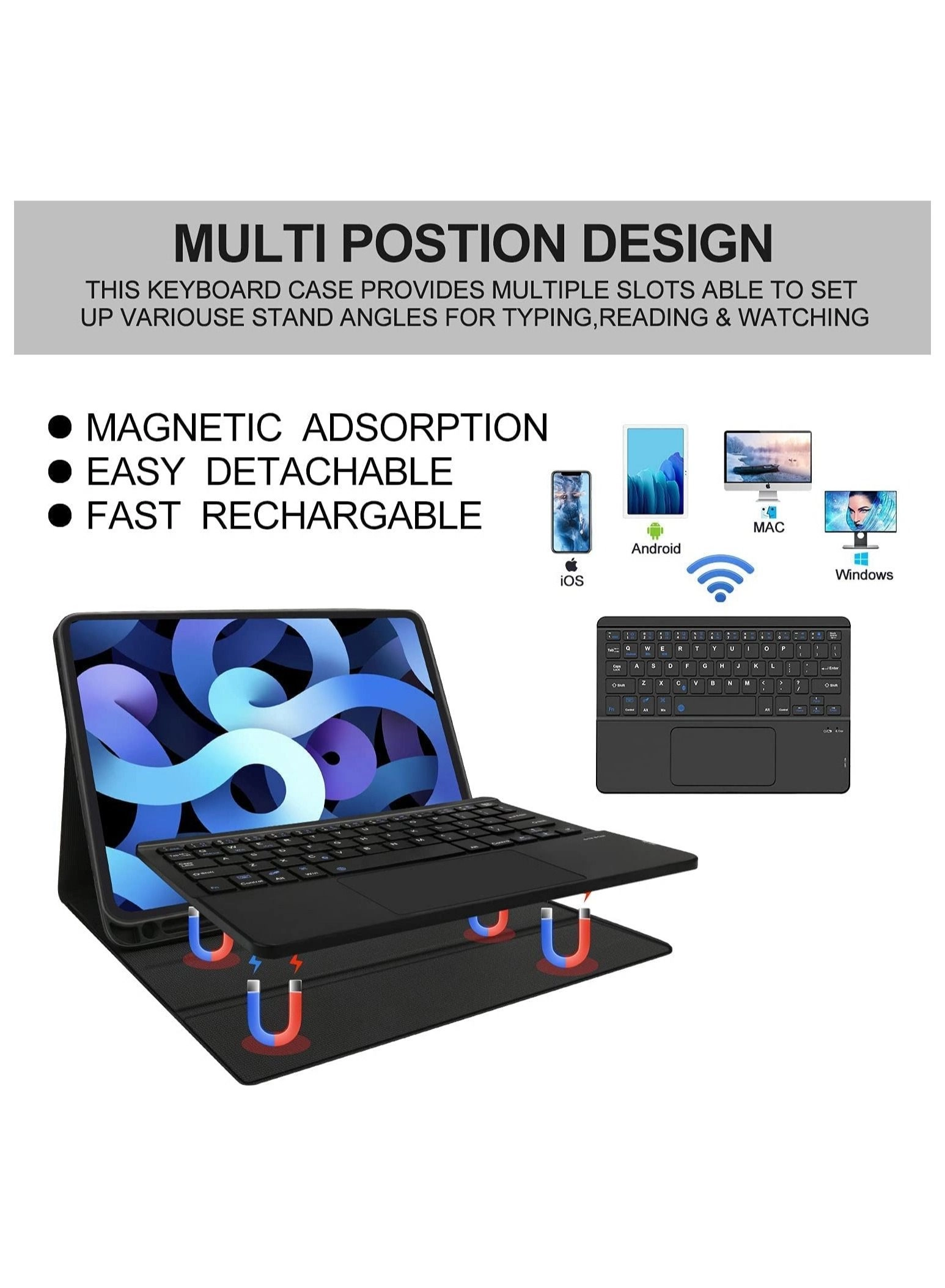 Bluetooth Keyboard - Detachable Case Built-in Trackpad Compatible with iPad Air 4 / iPad Pro 11-inch
