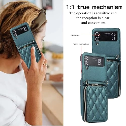 Miagon Case - Faux Leather Zipper Purse Wallet Phone Cover for Samsung Galaxy Z Flip4