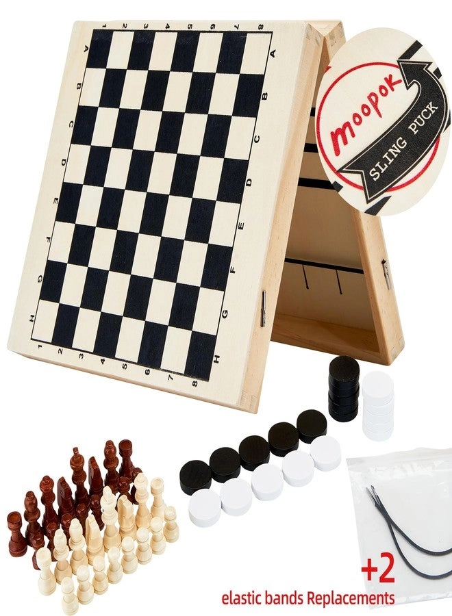 Fast Sling Puck Game - 2 in1 Chess Board Wooden Air Hockey