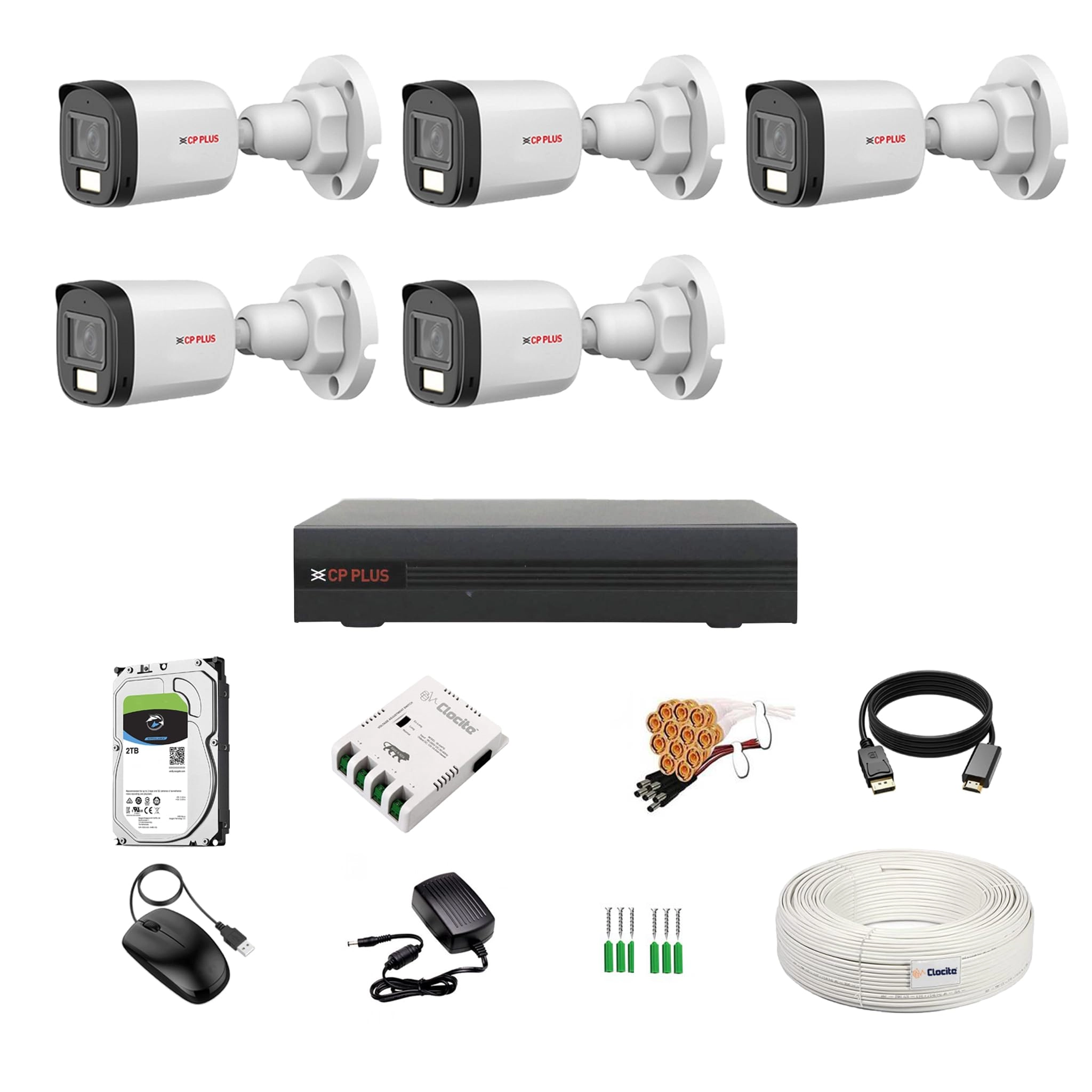 Aditya Infotech Ltd 2.4MP DVR - 8CH + 2.4MP Dome Camera + 2.4MP Bullet Camera + Hard Disk - 2TB + SMPS + CCTV Coaxial Cable