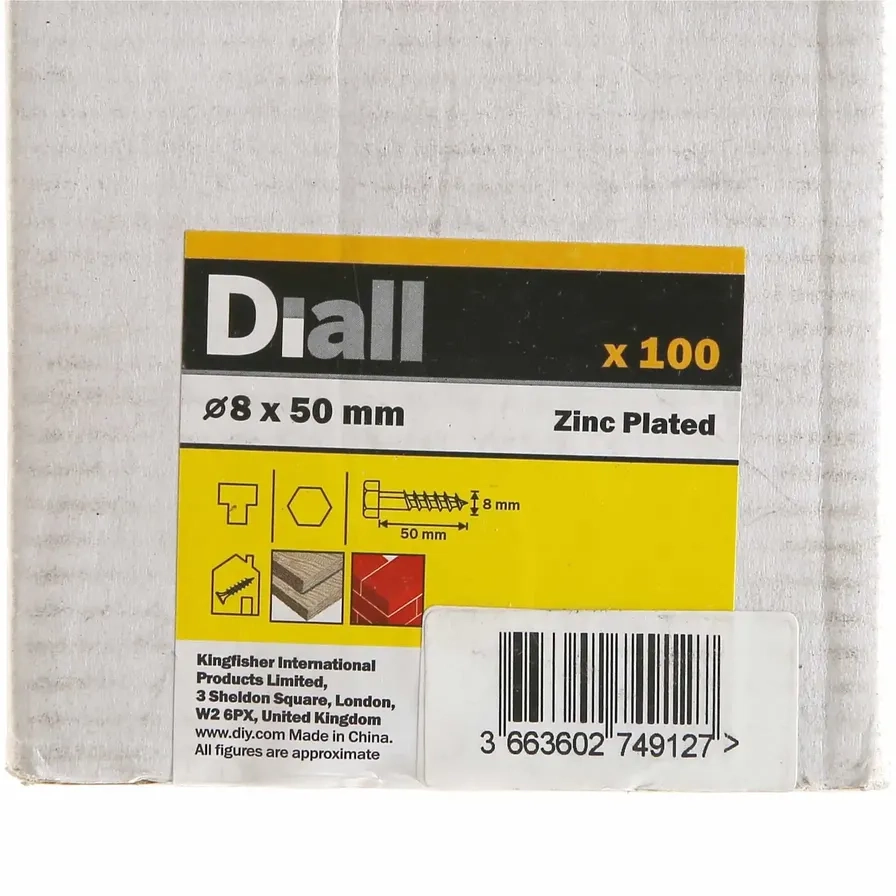 Hex Coach Screw - 8 x 50 mm