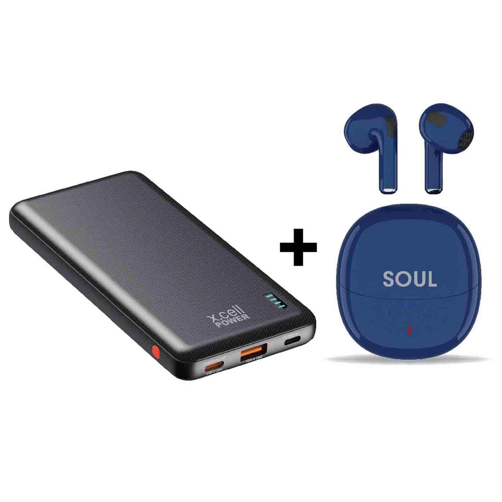 Xcell Power Bank - 10,000mAh + Soul AI TWS Earbuds
