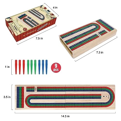 Folding Cribbage Board - Rubber Wood 9 Pegs 3 Tracks