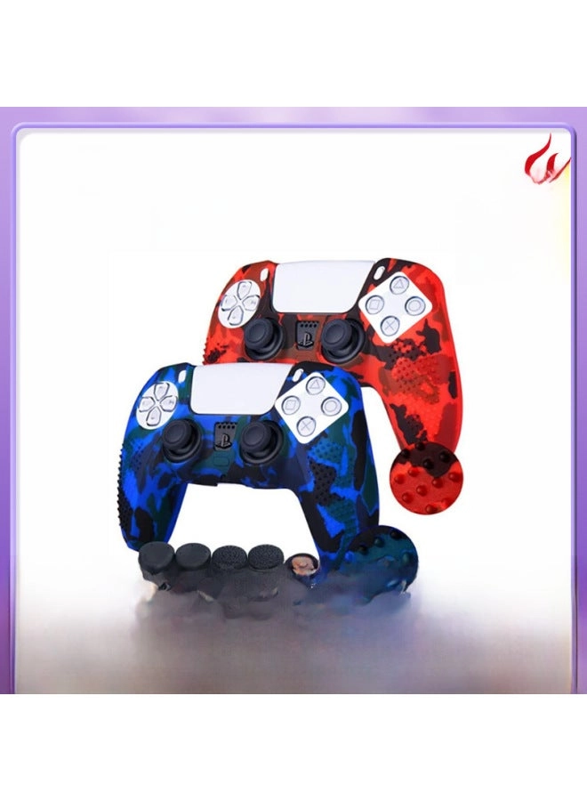 PS5 Handle Cover - Silicone Camouflage Blue + Rocker Caps - 10
