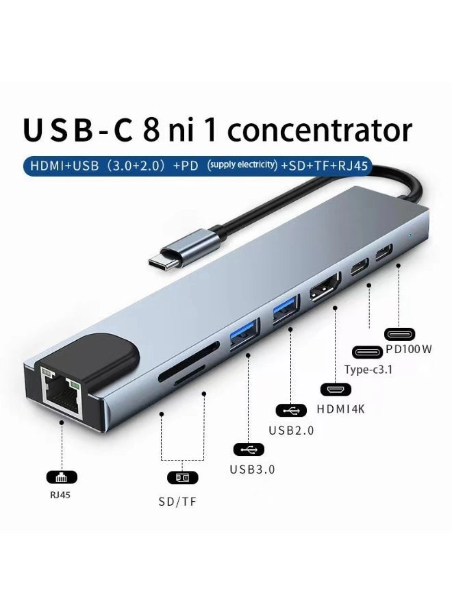 DURKU USB C Hub - 8-in-1 4K HDMI 100W PD